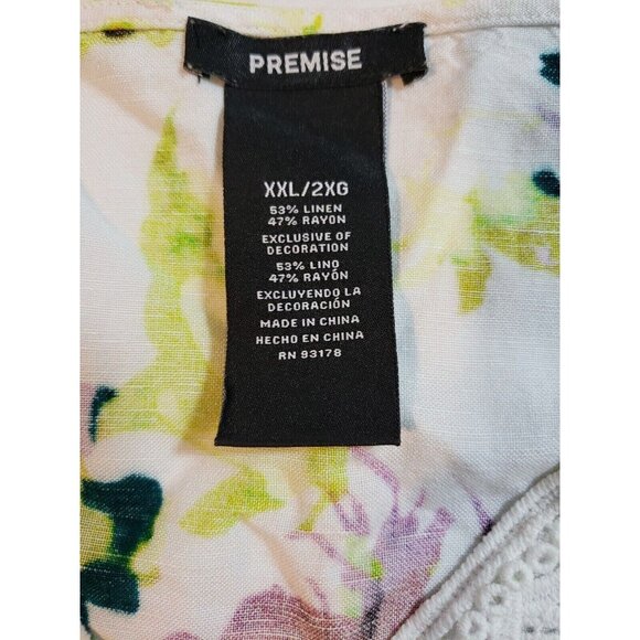 Premise Womens Belize City Floral Lace-Trim Tunic Top Linen/Rayon Blend Size XXL - Picture 4 of 16
